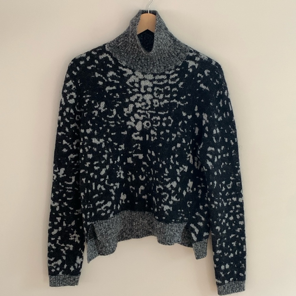 SAND Copenhagen Mohair Wool Abstract Tribal Print Mock Neck Sweater Small